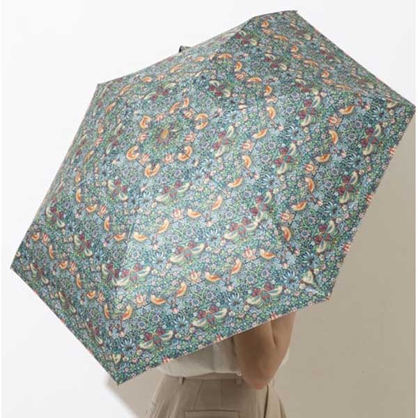 モリス柄　晴雨兼用コンパクト折りたたみ日傘　いちご泥棒