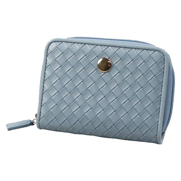 メッシュ型押し　コインが分けられる二つ折り財布　ブルー